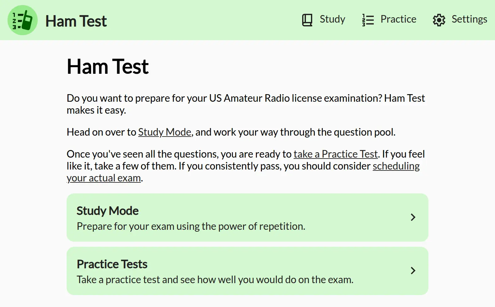 Screenshot of Ham Test